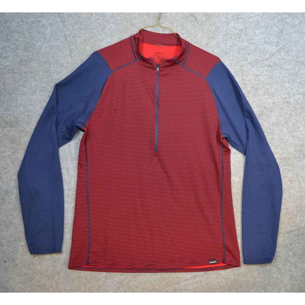 Patagonia Capilene 2 Pullover Mens XL Red Stripe 1/4 Zip Base Layer Polartec